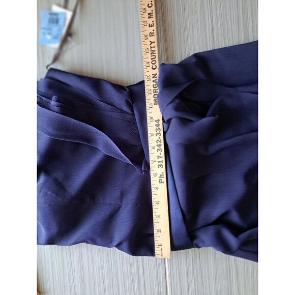 NEW Vera Wang Navy One-Shoulder Ruffle Slit Formal Gown Wedding Dress Size 2 - Picture 11 of 16